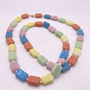 Vintage Multicolor 30" square ceramic beads necklace, Candy Whimsical Fun